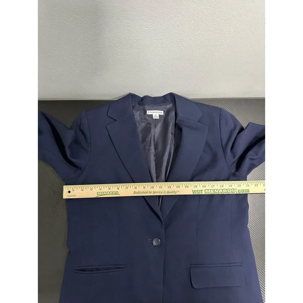 Pendleton Womens Virgin Wool Navy Blazer Size 14 Lined One Button Classic - Picture 4 of 13